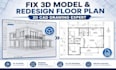 fix 3d model in rhino or sketchup, redesign floor plan design, 2d cad drawing