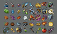 create 2d game assets, pixel icon, props, object, weapons pixel vfx
