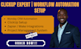setup clickup project management, workflow automation and monday crm