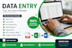 accurate data entry, copy paste, excel and web research
