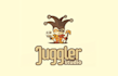 design funny logo video game developer harlequin character