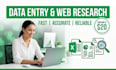 do fast and accurate data entry, copy paste and web research work