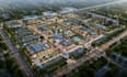 create urban masterplan commercial plaza aerial rendering