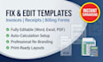 professionally create and editable fillable invoice, receipt, billing templates