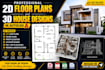 design professional 2d floor plan and 3d house designs in autocad
