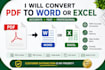 convert PDF to word, excel or do typing work