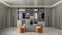 design 3d walk in closet, wardrobe room, dressing room interior, and rendering