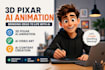 design cinematic 3d pixar ai video and animations