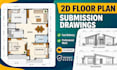create 2d architectural floor plan and submission drawing