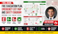 design fire evacuation plan, emergency exit map and safety diagram