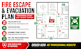 design fire escape plan, egress plan, evacuation map and assembly point layouts