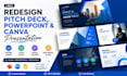 redesign pitch deck, powerpoint and canva presentation