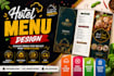 make elegant hotel menu card and restaurant flyer