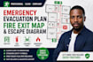 draw emergency evacuation plan, fire exit map and escape diagram