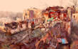 illustrate detailed fantasy cityscapes, no ai