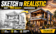 convert house elevation to realistic architectural render