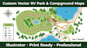 create custom vector map, rv park, campground, resort, site map in illustrator