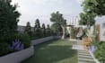 design backyard landscape with pool, garden and realistic 3d rendering