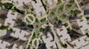 rebuild apartment complex, urban masterplan render, communal layout, arieal view