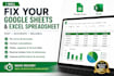 fix, clean, debug, and optimize your google sheets or excel spreadsheet