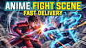 create 2d anime fighting scene in japanese anime style