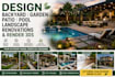 design backyard, garden, patio, pool, landscape, renovations, and render 3ds