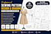 draw sewing pattern with grading and marking digital textile clothing pattern