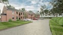 render building plan for construction,streetscape 3d visual,detached brick house