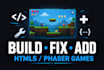 fix bugs and code your html5 javascript game in phaser 3