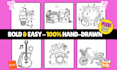 draw cute kawaii bold and easy coloring pages for kdp
