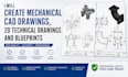create mechanical cad drawings, 2d technical drawings and blueprints
