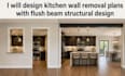 design kitchen wall removal plans with flush beam structural design