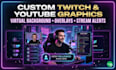 design custom twitch youtube virtual background and streamer overlays alerts
