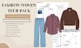 create a fashion woven tech pack and garment specification sheet