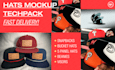 design rope cap, snapback, bucket hat mockup tech pack