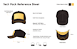 create a cap tech pack, hat design, and 3d headwear tech pack for production