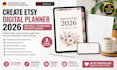 create etsy digital planner 2026 printable planner hyperlinked, editable planner