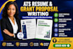write an ats resume, CV, cover letter and grant proposal