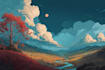 draw a building, landscape into vector art illustration