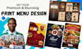 design digital menu, food menu board, takeaway menu, trifold or animated design