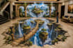 design stunning 3d floor illusion, anamorphic pavement art carpet and mural wall