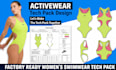 create swimwear tech pack with flat sketches, bom and for manufacturing