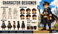 create professional character design concept art expression sheet