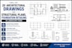 illustrate 2d architectural plans, structural drawings, foundation detailing