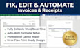 editable, changes and replace invoice, receipt, billing in word or excel