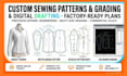 create custom sewing patterns and digital pattern drafting for clothing manufact