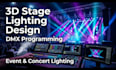 design 3d stage lighting setup, event lighting design, dmx programming setup