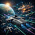 design epic spaceships and space battle scenes , sci fi art