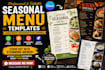 create seasonal menu templates, canva design, restaurant flyer, editable