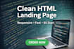 create a clean HTML landing page